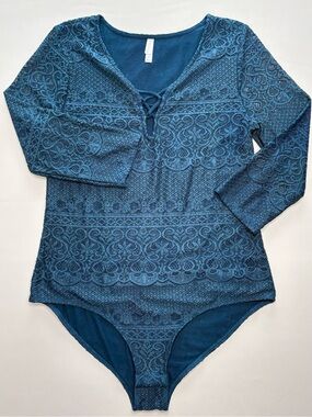 Teal Lace 3/4 Length Sleeve Bodysuit
